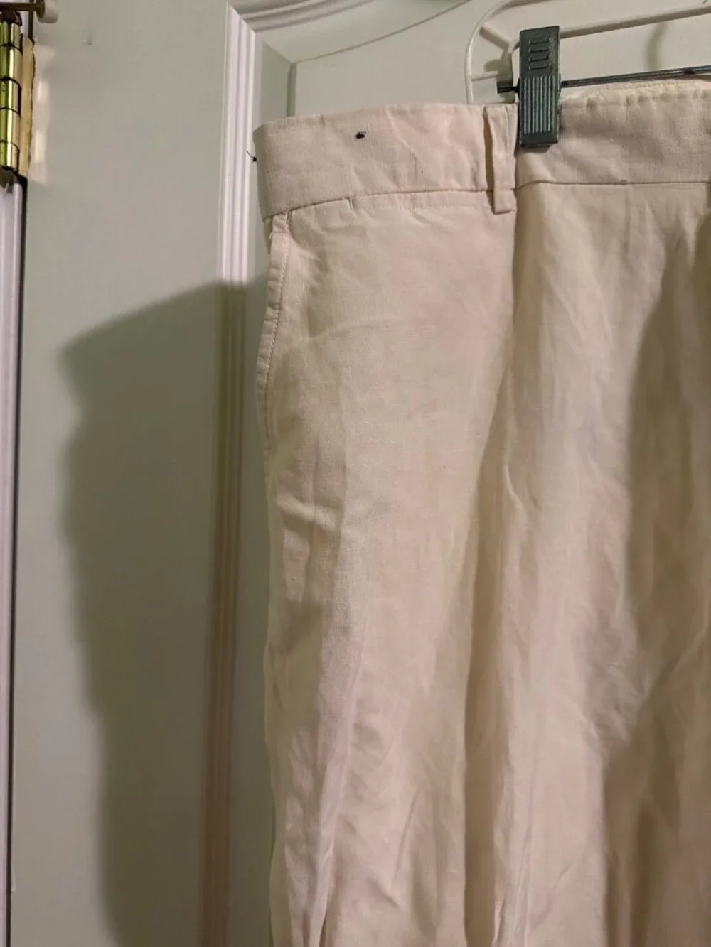 Cream Linen Blend Pleated Trousers With Pockets Size 38/32